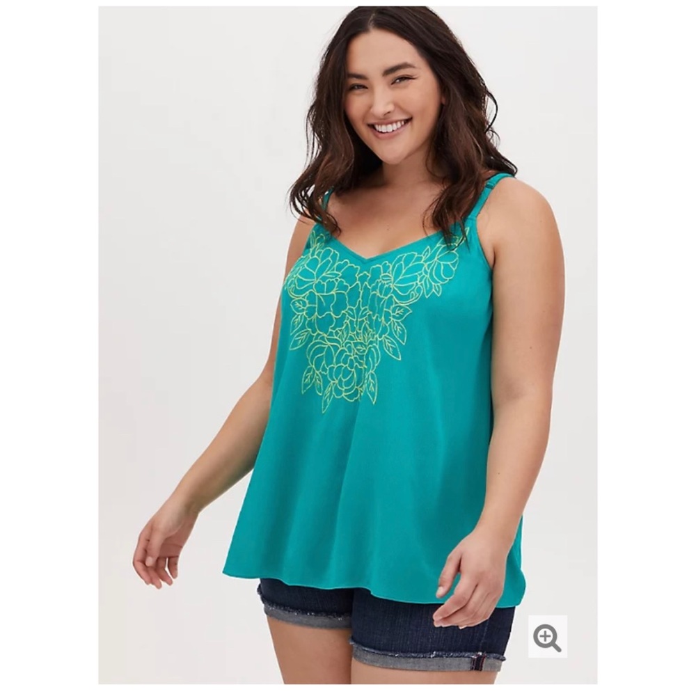 NEW Torrid 3 Sophie Gauze Embroidered Turquoise Cami Spaghetti Strap Top